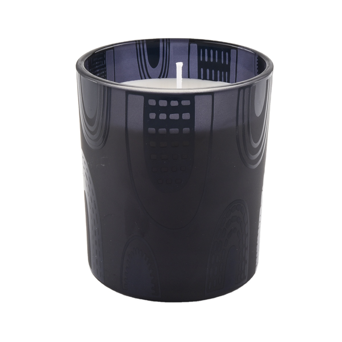 Black glass candle jar with decal printing