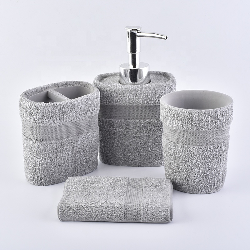 Luxury grey cement bathroom accessories four sets hotel home use