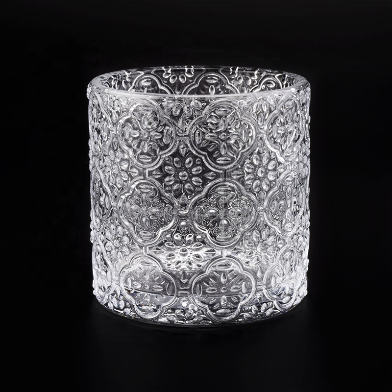 Patent design clear embossed glass candle jars