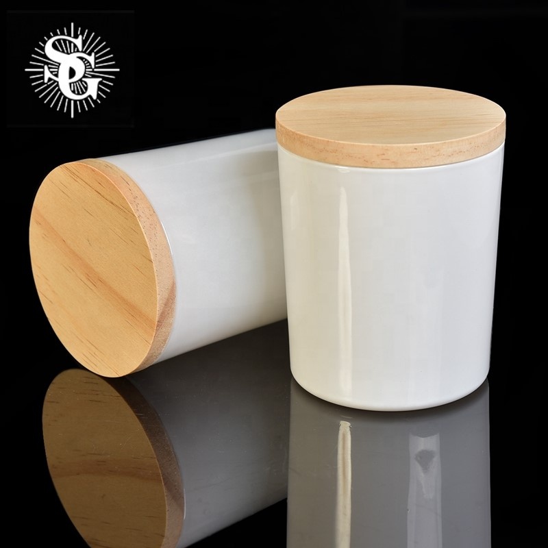 Sunny design black glass candle jar for making with wood lid