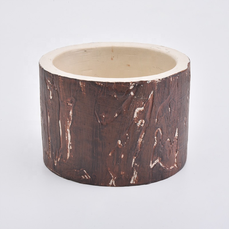 8oz brown wood pattern concrete candle holder for home decor