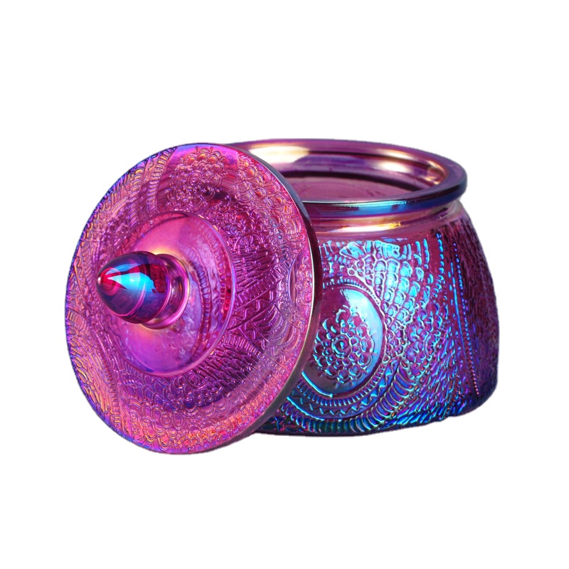 Home decor scented luxury glass candle holder with lid 10oz 14oz