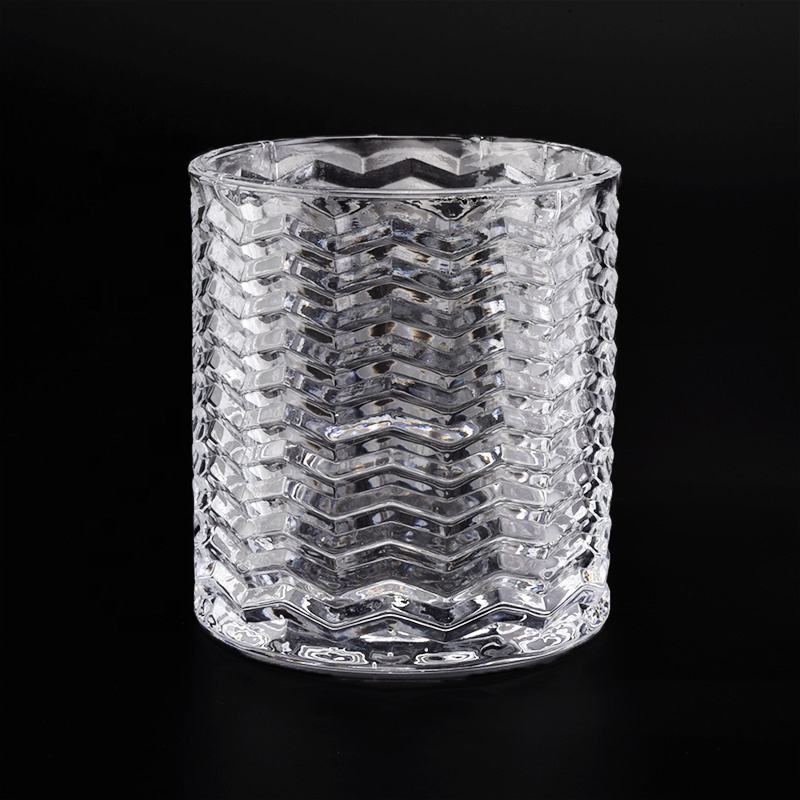 Wholesale crystal clear embossed candle glass holder 16 oz candle jar
