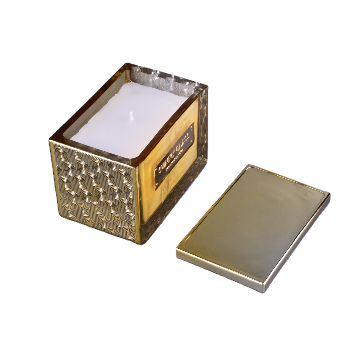 Home decor scented gold square glass candle jars with lid 8oz 10oz