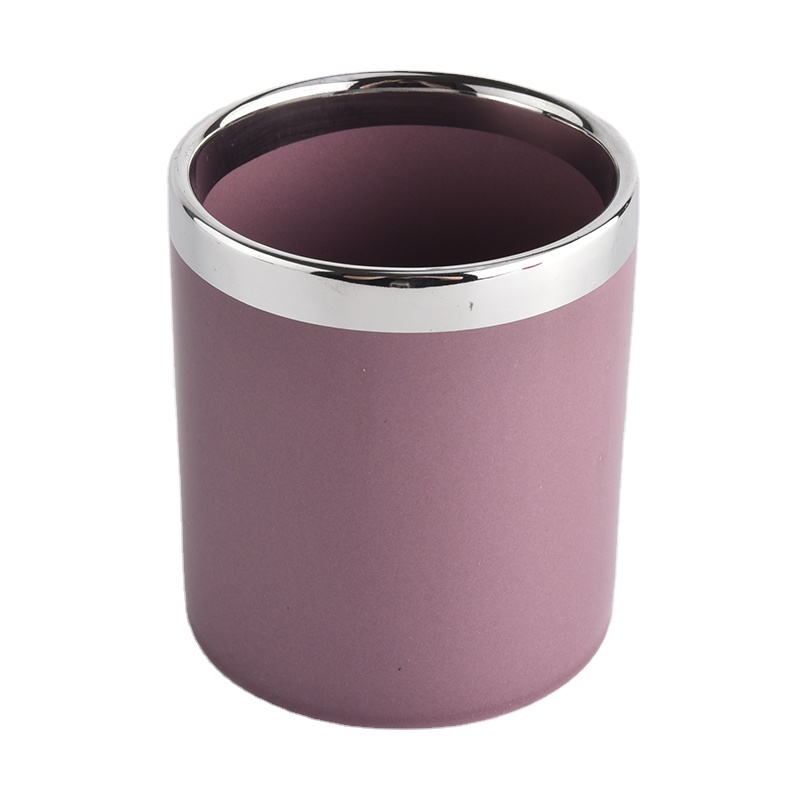 purple color ceramic candle holder with lid