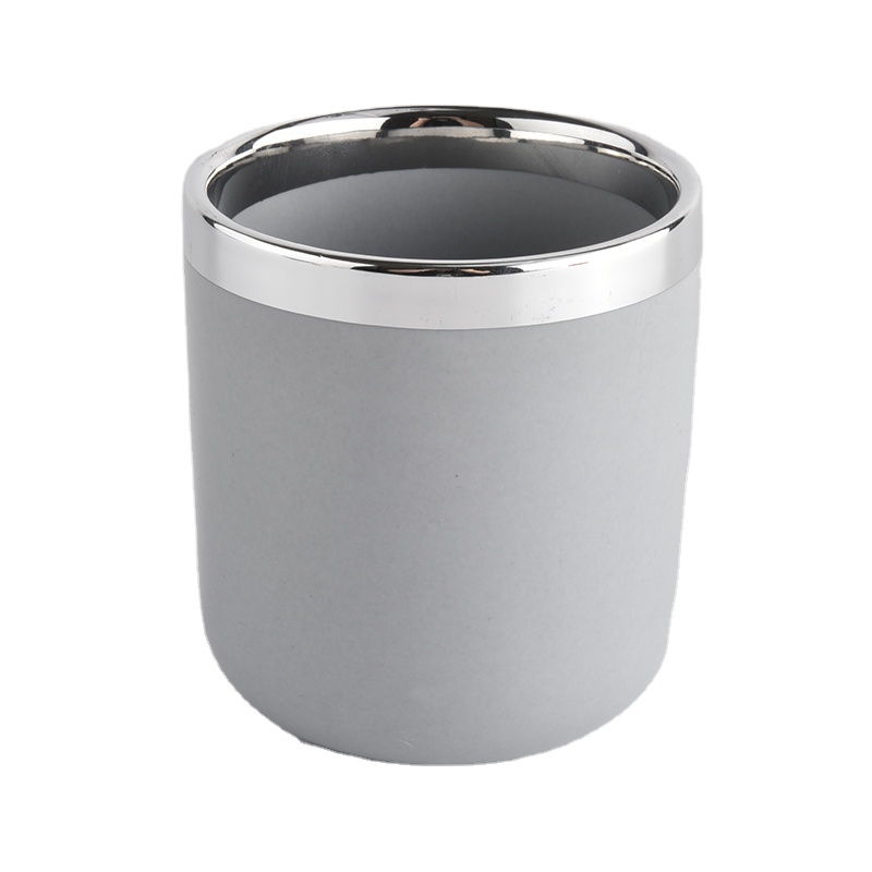 Round bottom ceramic candle jars with silver rim