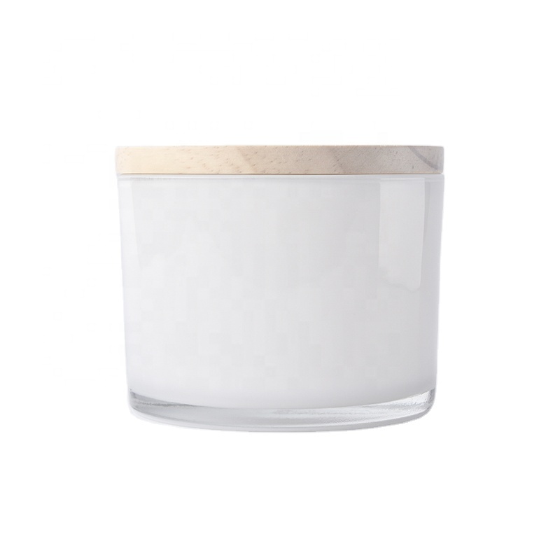 luxury 14oz white glass candle jar with wood lid