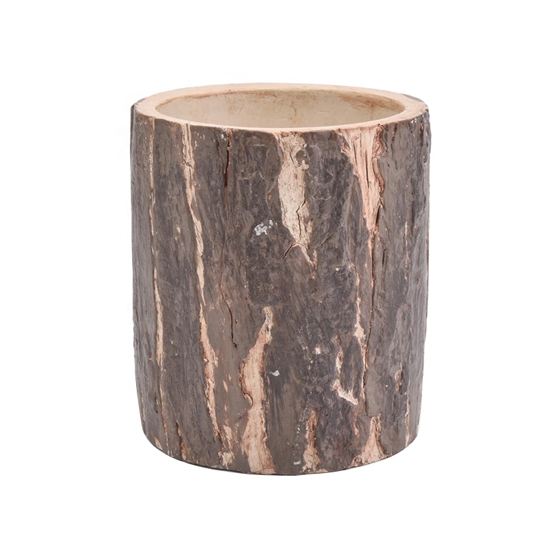 10oz brown wood pattern concrete candle holder for home decor