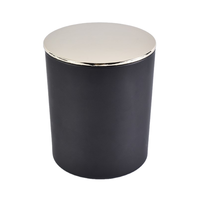 Black matte glass empty candle jar and metal lid in bulk wholesales
