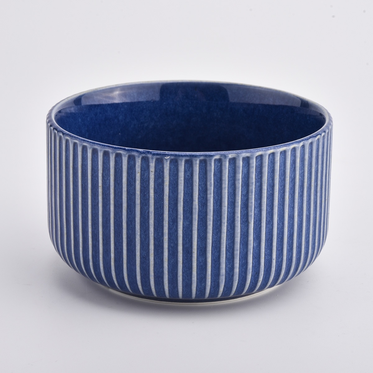 matte color ceramic containers with strips for candle