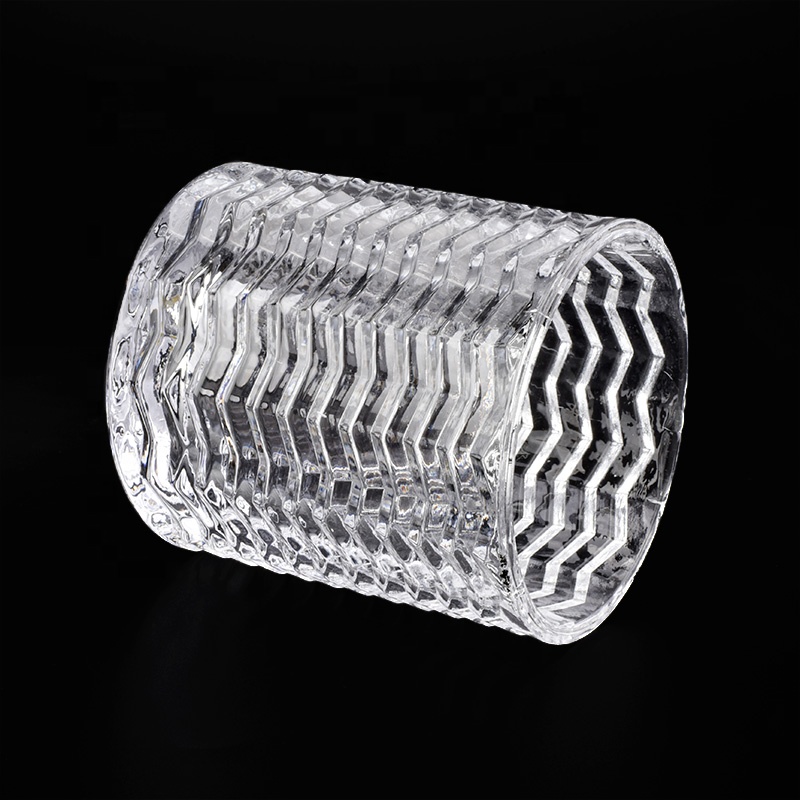 Wholesale crystal clear embossed candle glass holder 16 oz candle jar