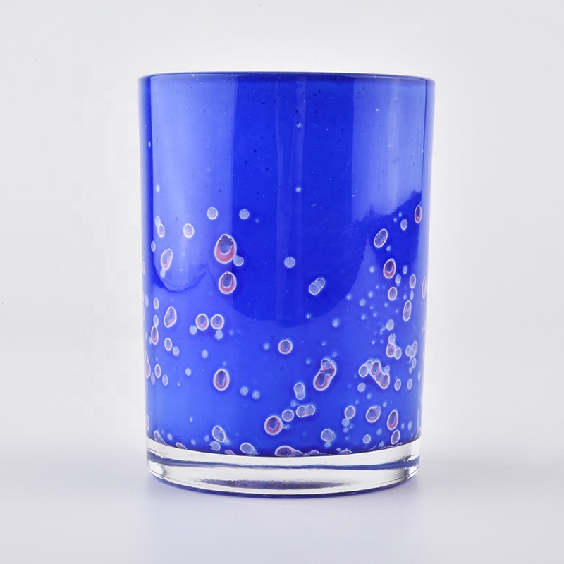 Wholesales scented blue colored empty glass candle vessel 8 oz