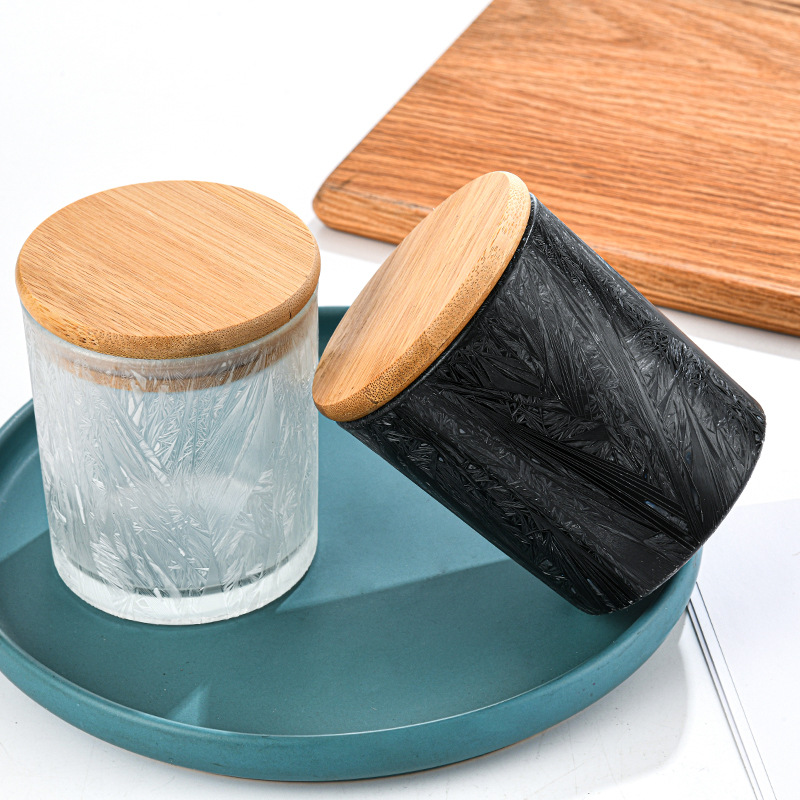 black frosted pattern glass candle vessels luxury for home decoration