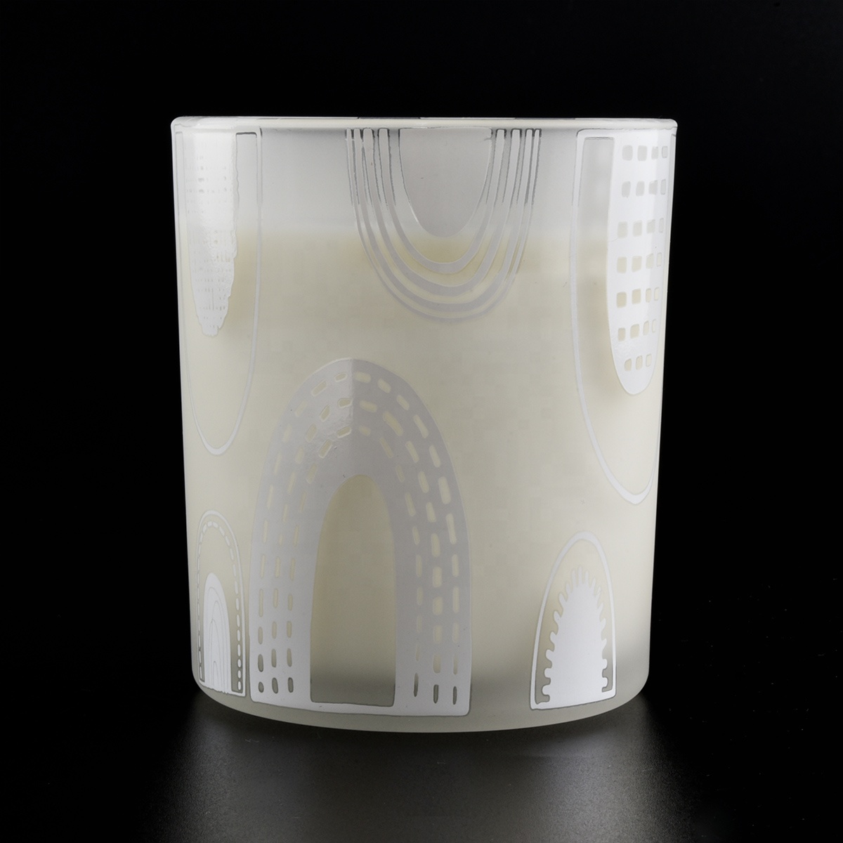 white frosted glass candle jar with silk screen printing