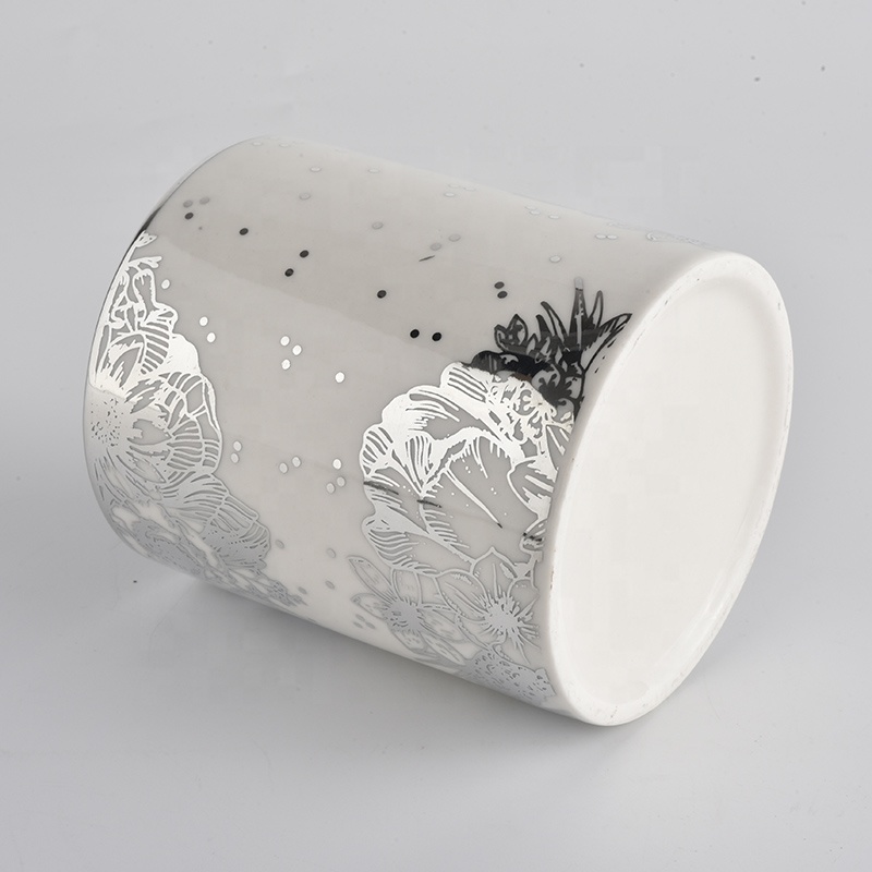 empty ceramic candle jars with electroplating flower pattern