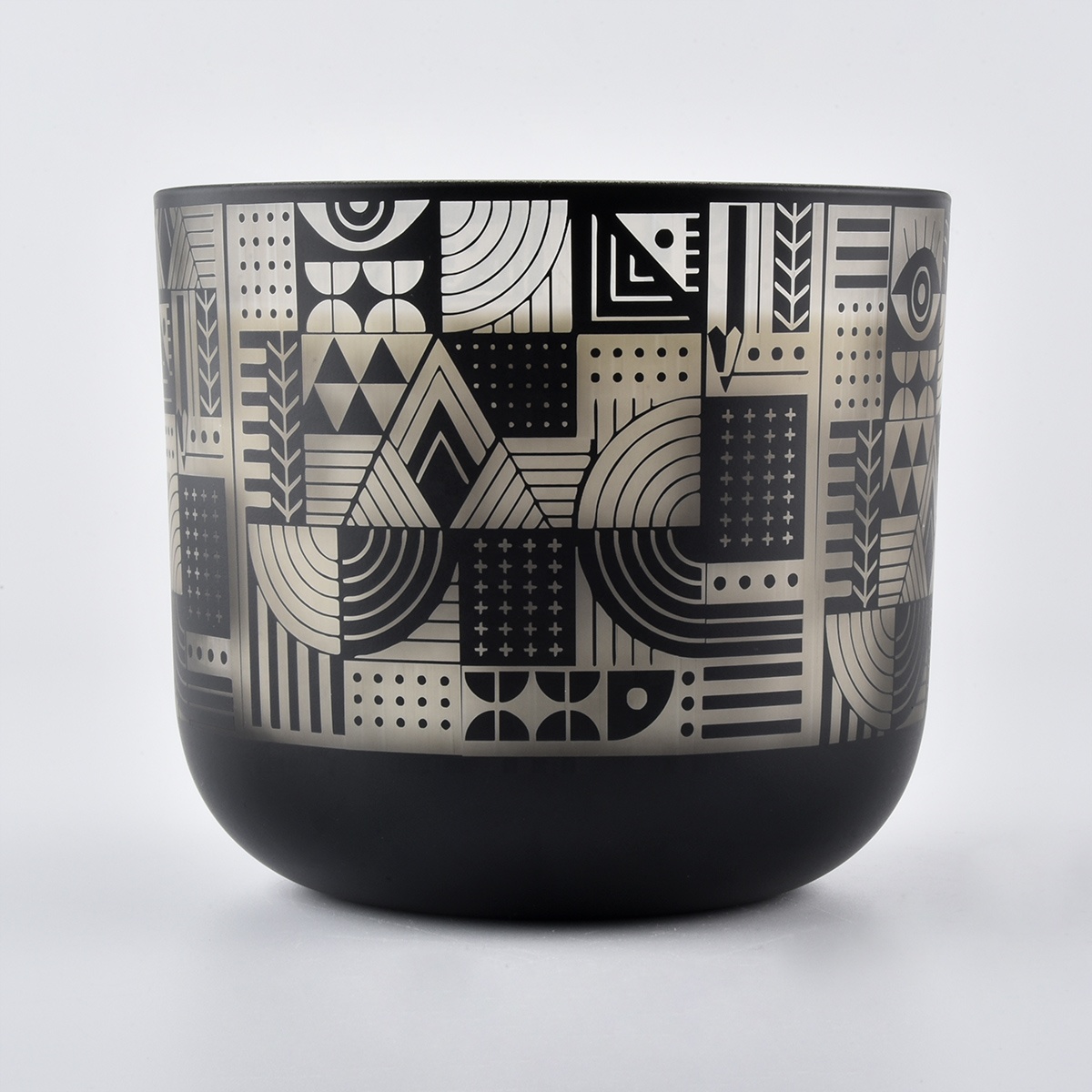Large round bottom glass candle jars with laser engraving pattern
