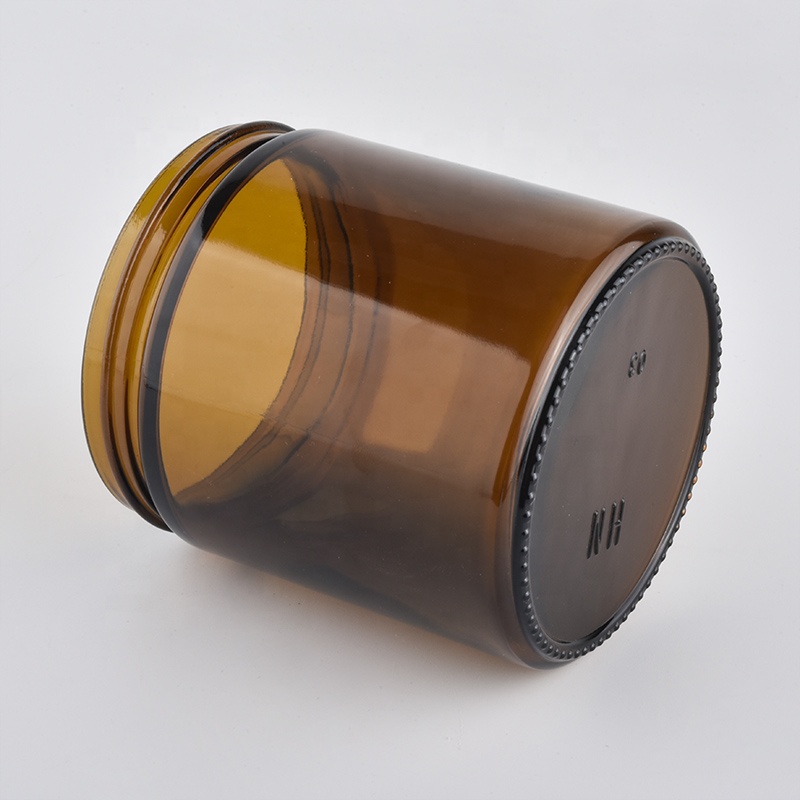 Suppliers custom amber glass candle holder black plastic lid