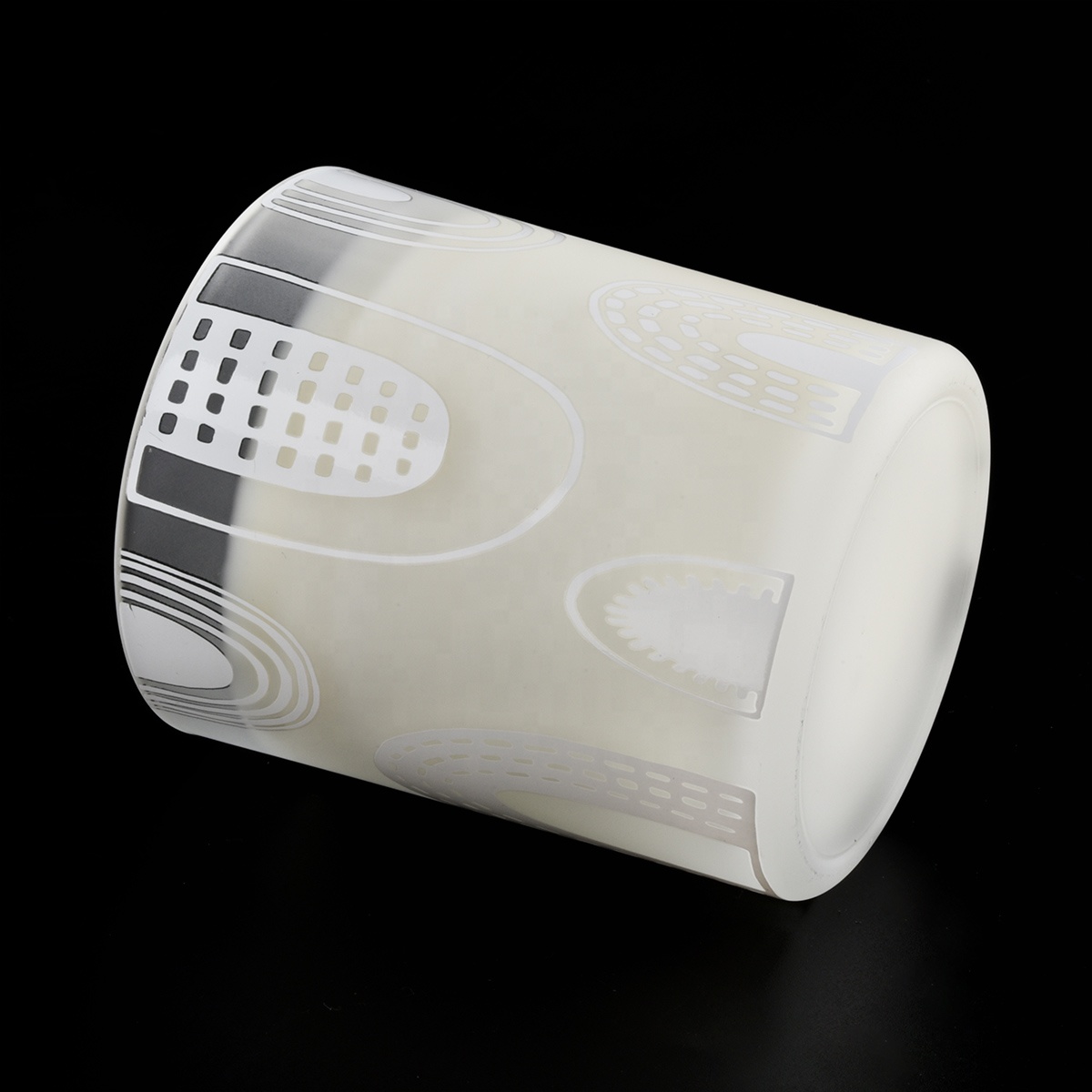 white frosted glass candle jar with silk screen printing