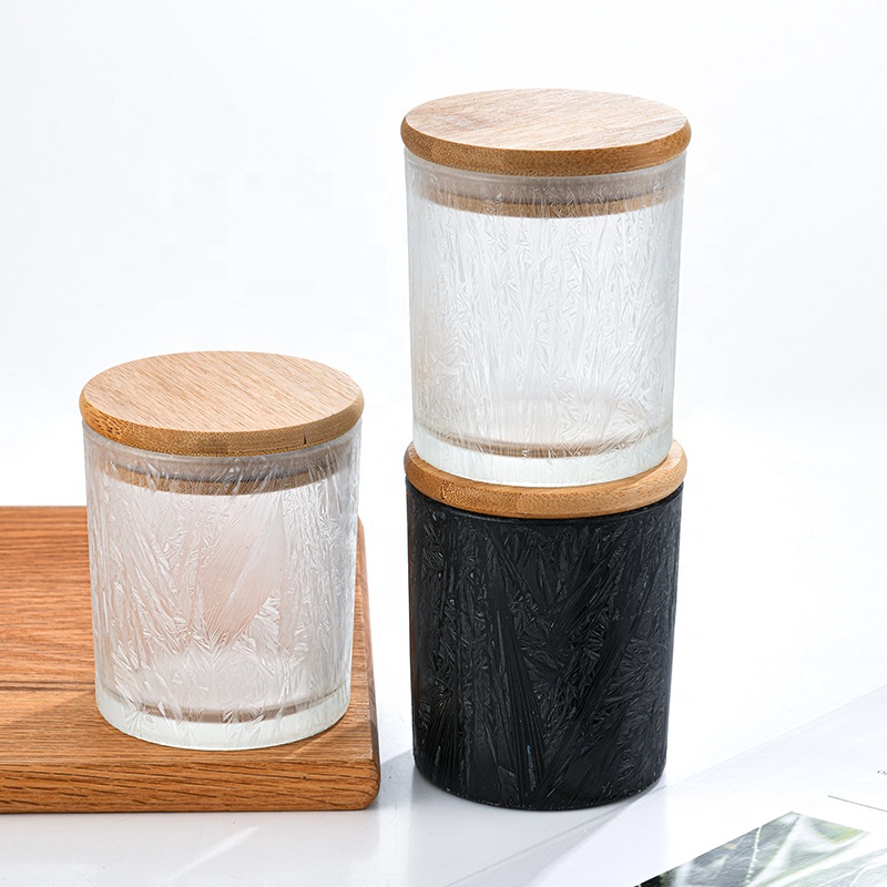 black frosted pattern glass candle vessels luxury for home decoration