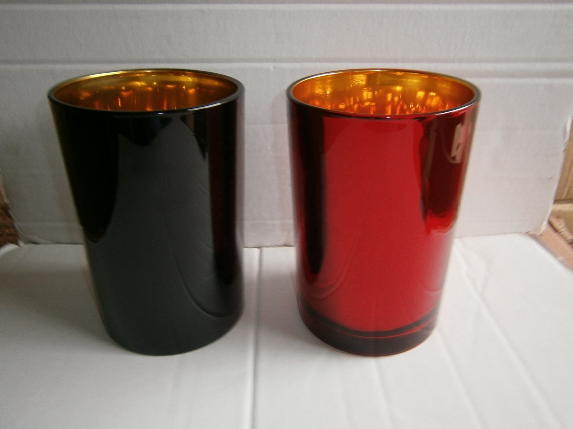 Large votive glass candle jar with electroplating color
