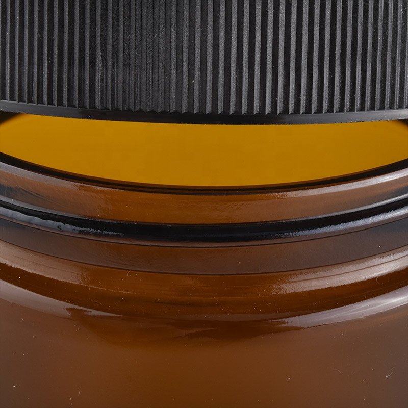 Suppliers custom amber glass candle holder black plastic lid