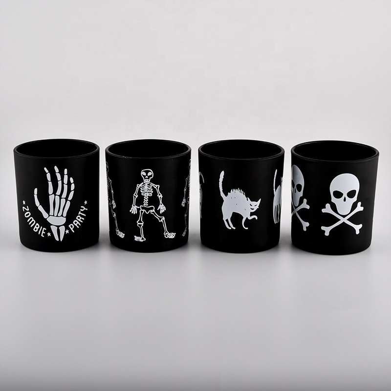 home decor white printing glass candle holder