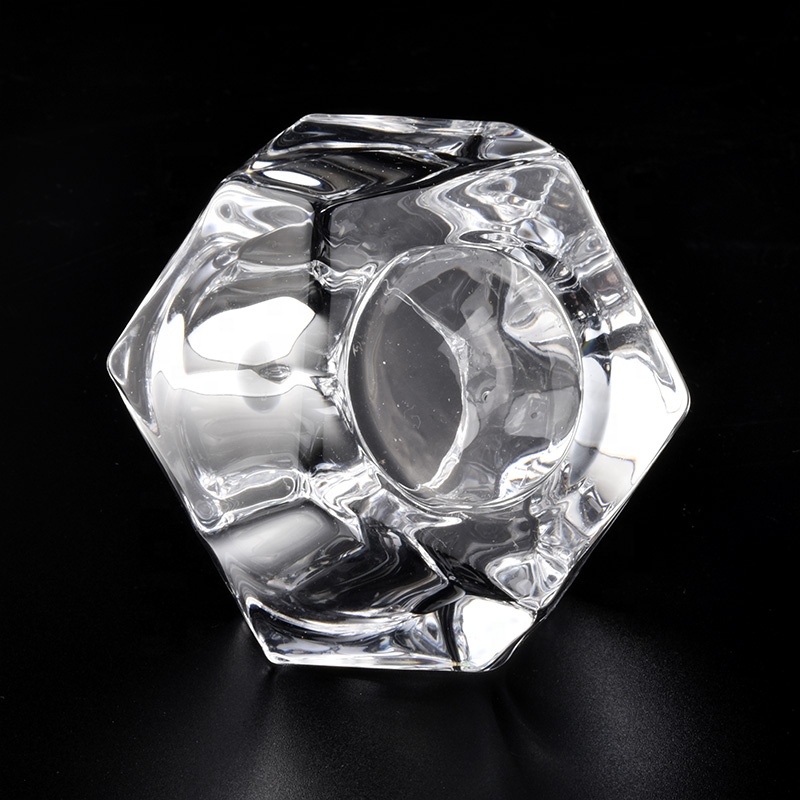 Suppliers glass Polygon clear candle holder 4 oz 8 oz 10 oz