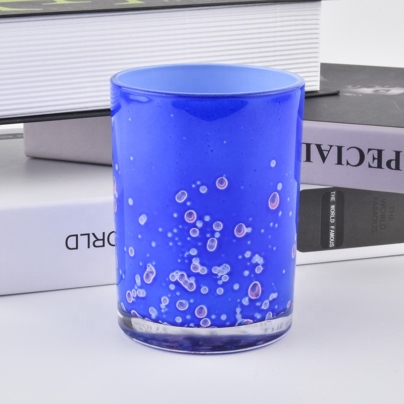 Wholesales scented blue colored empty glass candle vessel 8 oz