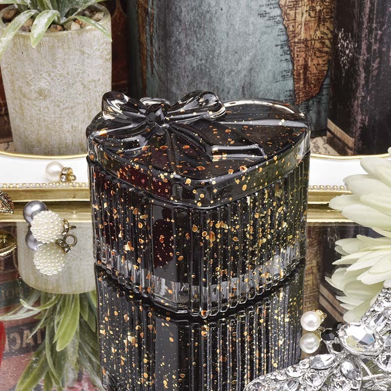 Suppliers glass black romantic heart candle jars holder with cover