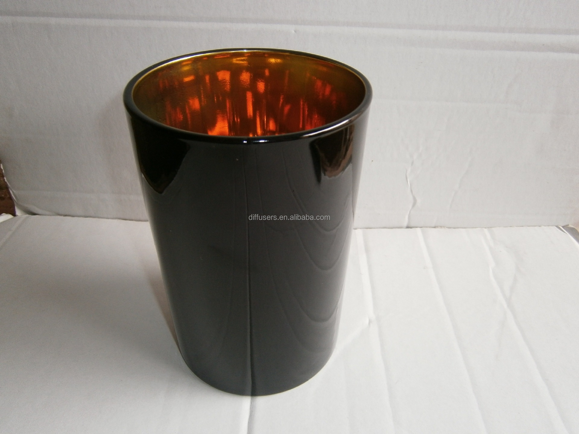 Large votive glass candle jar with gold and black color