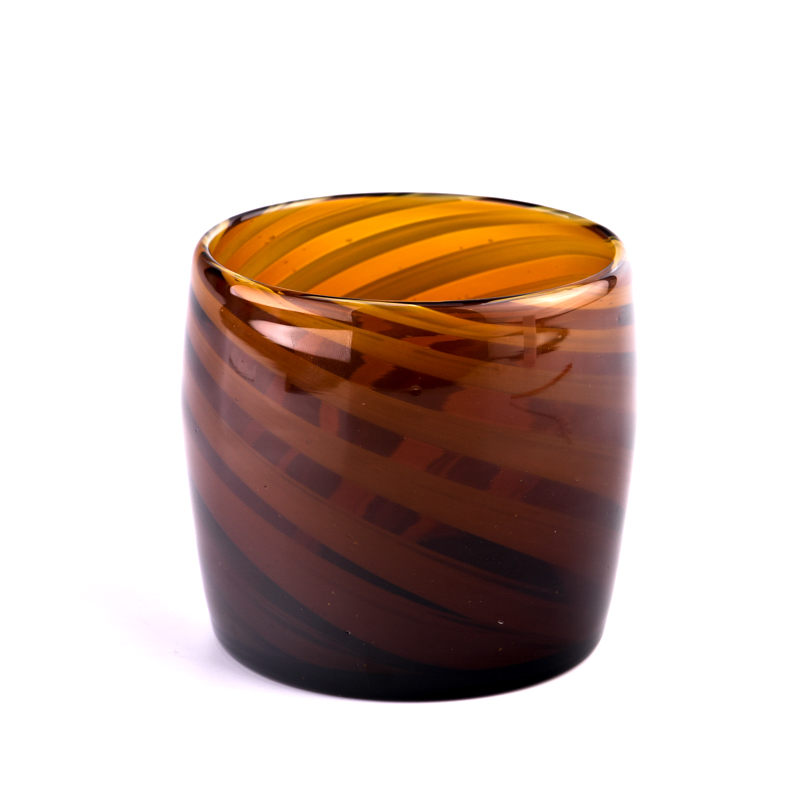 Luxury 403ml round amber glass candle container with home decor