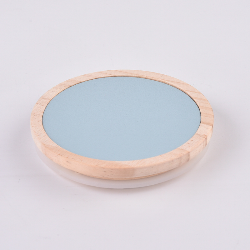 Logo personalizzato Coperture in pelle rotonde personalizzate Coperchio in legno per barattolo di candela in vetro