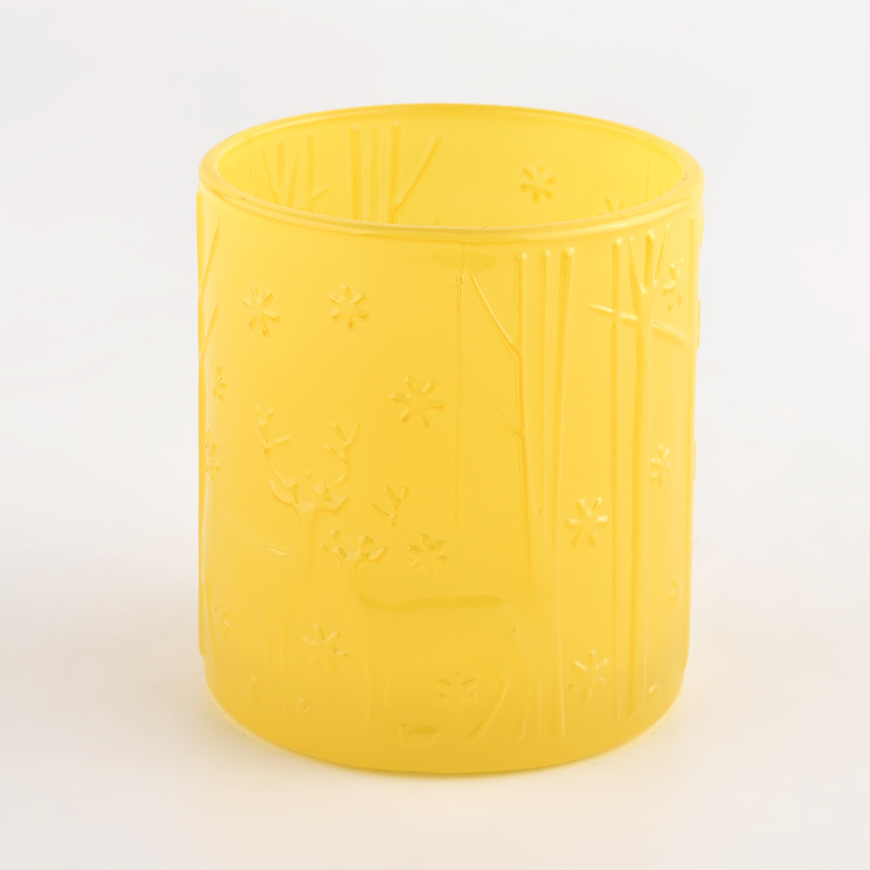 frasco de vela de vidro amarelo personalizado com decoração de casa