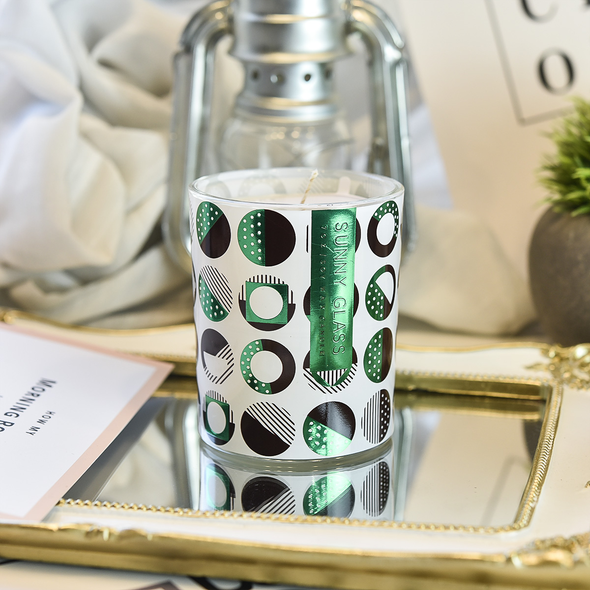 Supplier 8oz Custom Round Pattern Decal Paper Glass Candle Jar