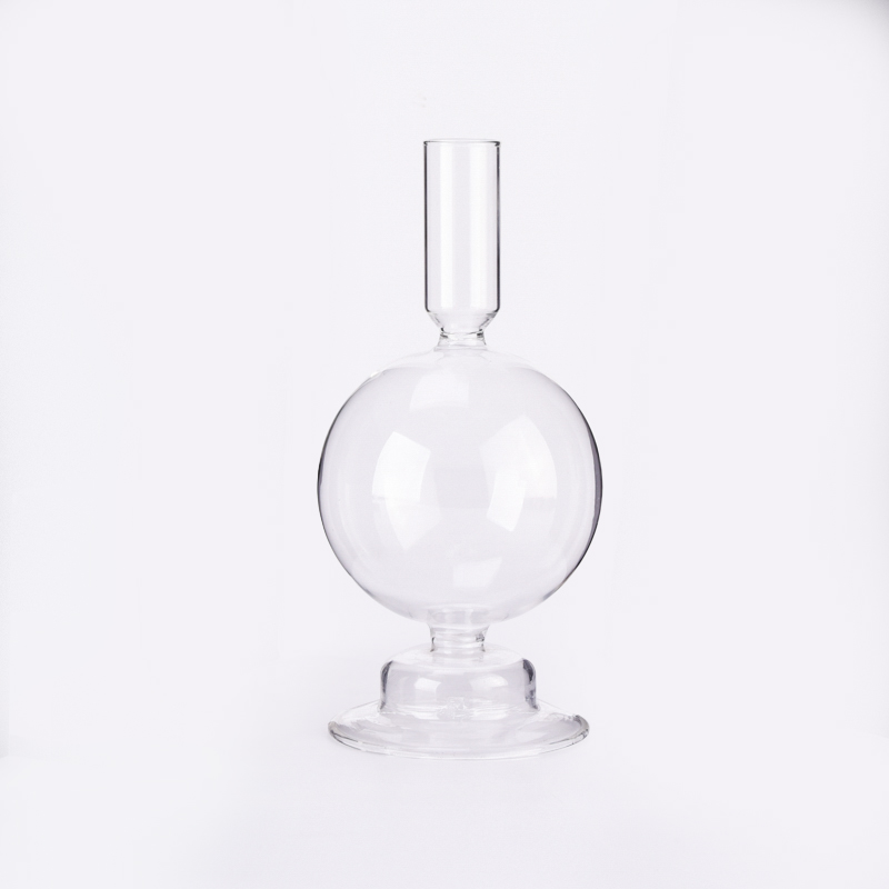 Candeliere alto in vetro borosilicato dal design unico all'ingrosso per la decorazione della casa con candele a colonna
