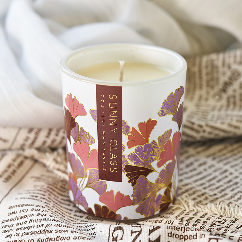 Hurtownia niestandardowych naklejek w kształcie liści miłorzębu, papierowego szklanego słoika na świecę z pudełkiem do pakowania