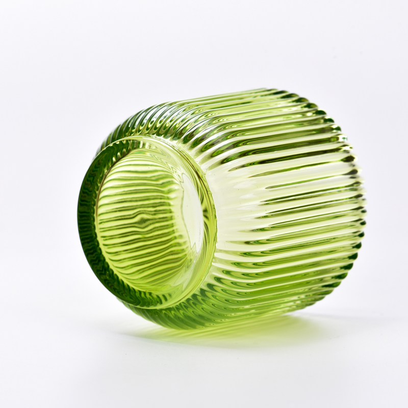 Vertical striped candle glass jar green glass container