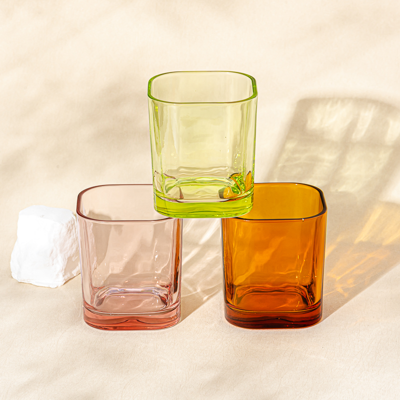 Supplier 180ml square shape customs glass candle holder for decoration