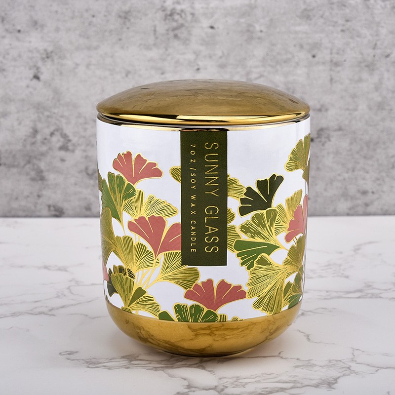 Luxury Custom Gingko Leaf Ceramic Frash con tapa