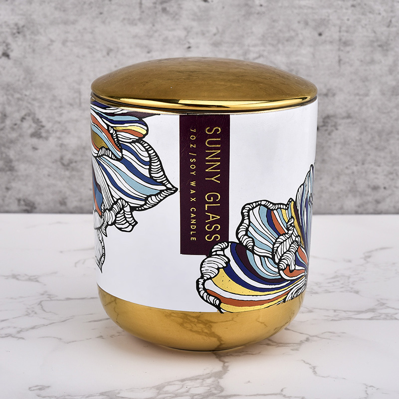 400 ml złotego dna kalkomatu ceramiczny słoik świeca z hurtownikiem pokrywki