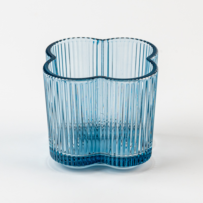 Vasa de vela de vidro azul transparente por atacado