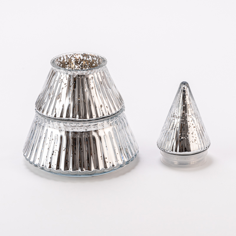 圣诞树玻璃蜡烛船，带盖有家居装饰