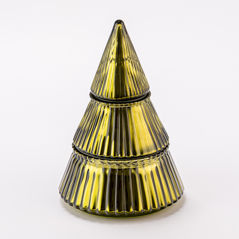 Jarro de vela de vidro com listra de gama eletroplata de estilo de árvore criativa com tampa