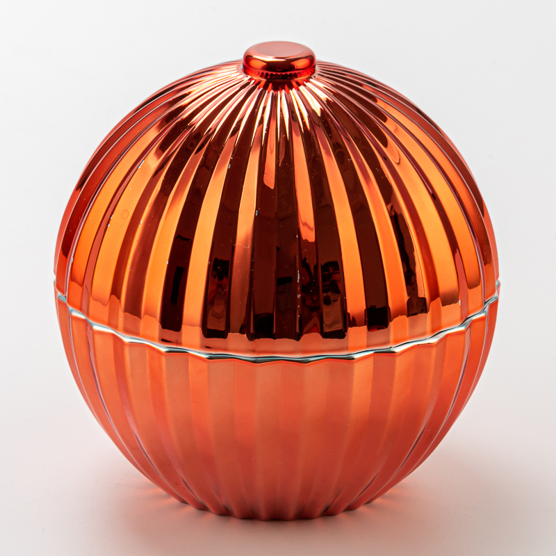 人気の赤いテクスチャーボールシェイプガラスキャンドルホルダー香りのろうそくの瓶と蓋