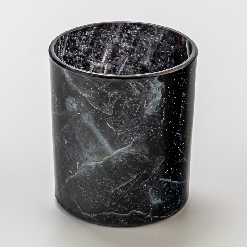 Luxury Black Marble Pattern Glass Candle Holder Jar for Scented Candle
