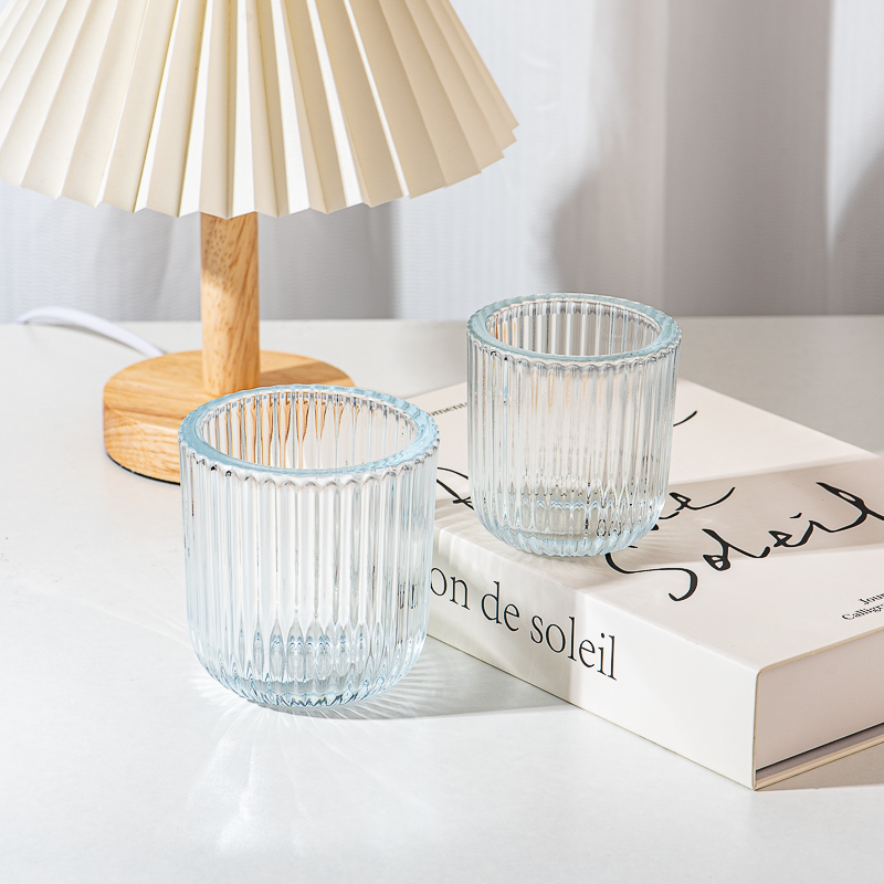 Wholesale thick walled glass candle jar with stripe