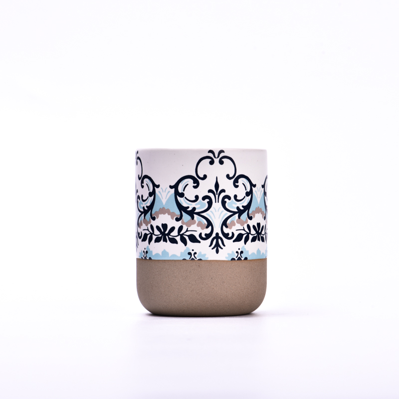 Jarra de cerâmica com decalque de estilo popular de 4 onças Frasco de cera de soja perfumada para fabricação de velas