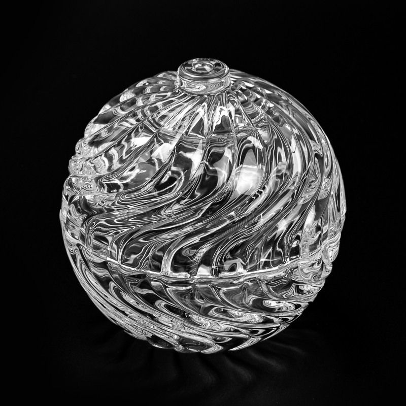 Supplier 200ml wave pattern ball shape glass candle vessel with matched glass lids