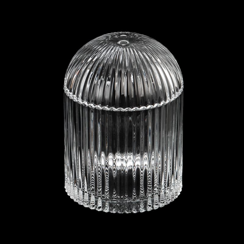 Portavelas de cristal popular del recipiente de vela del diseño de la tira vertical 17OZ con la tapa redonda