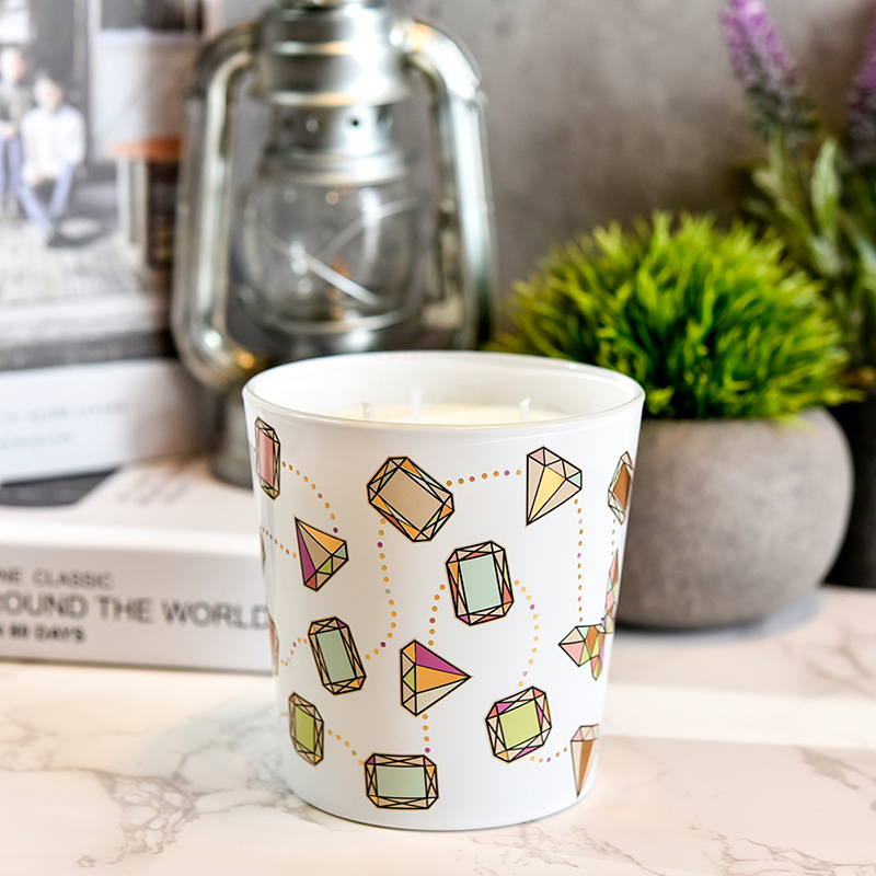 Grandes potes de velas de vidro em forma de V com padrão de diamante no atacado